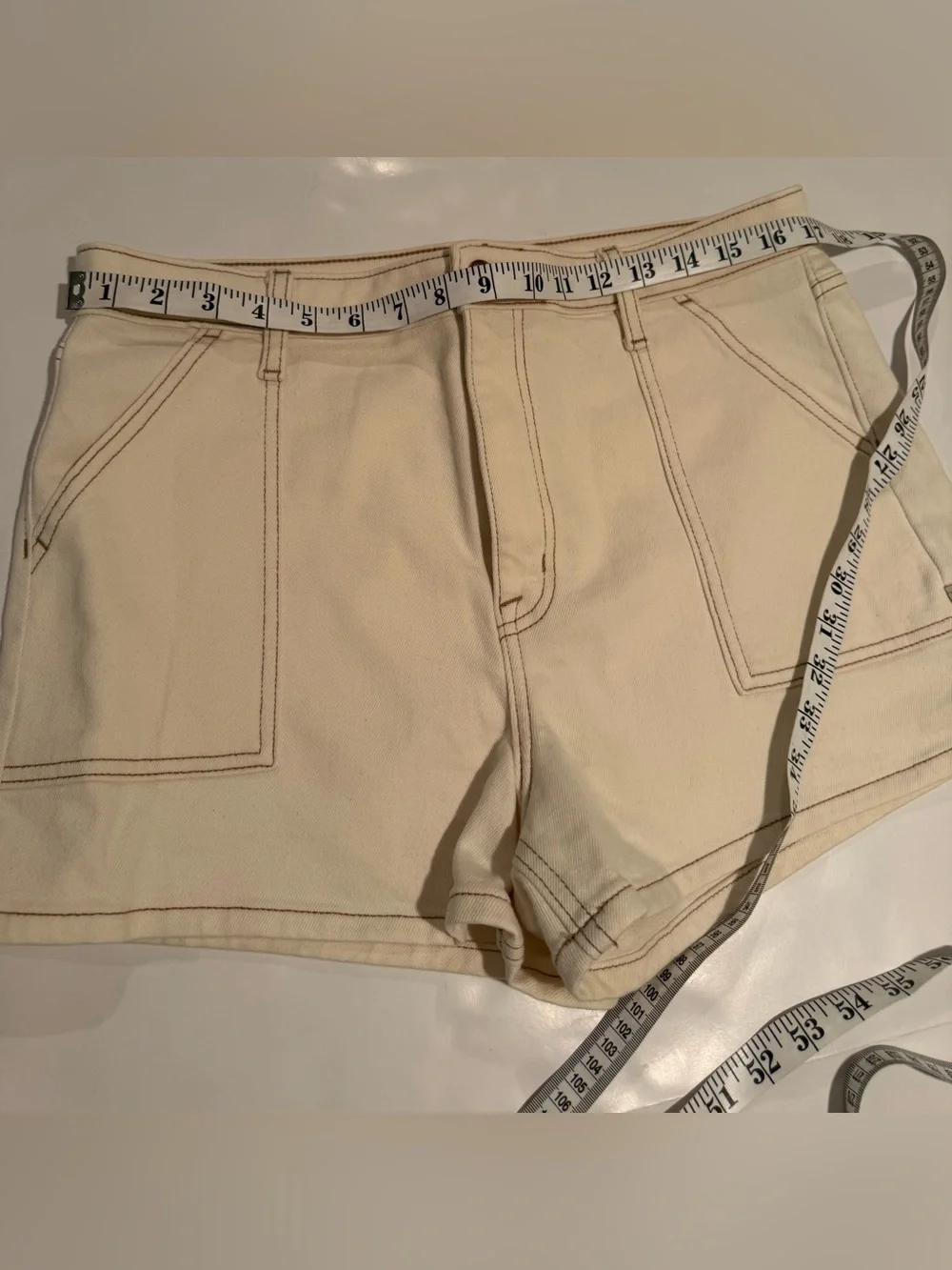 eunina Cream Utility Denim Shorts